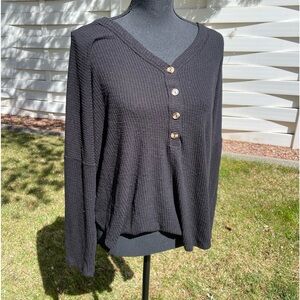 Böhme Black Ribbed Button Up Sweater